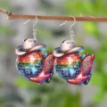 Western festival wooden earrings with cowboy hat, disco ball and colorful boots design. - Style One (4315)