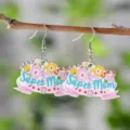 Hermosos pendientes colgantes de madera para el Día de la Madre con estampado Super Mom regalo - Estilo Ramo Super Mom (4342)