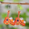 Bunte hölzerne Gitarre Sombrero Ohrringe mexikanische Festival Ohrhänger modischer Damenschmuck - Ethno Gitarrenmuster Stil (4373)