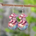Festival Western Cowboy Boots Disco Ball Dangle Earrings Wooden Music Festival Jewelry - Style Two (4317)