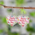 Pendientes colgantes de madera con forma de corazón para el Día de la Madre y flores. - Estilo Corazón Feliz Día de la Madre (4343)