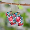 Pendientes colgantes de madera para el Día de la Madre con diseño MOM, corazón rojo y flores. - Estilo Corazón Rojo MOM (4344)