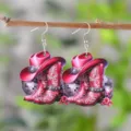 Western cowboy hat and boots wooden drop earrings, festival disco party style jewelry. - Style Four (4321)