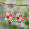 Pendientes colgantes de madera taza de té flores Día de la Madre joyería bonita - Estilo Taza de Té Super Mom (4346)