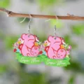 Pendientes de madera para el Día de la Madre con diseño floral y motivo de mamá y bebé. - Estilo Silueta Madre-Hijo (4347)