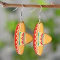 Mexikanische Sombrero Acryl Hängeohrringe, farbenfroher Festtagsschmuck für Partys. - Gold Sombrero Stil (4411)