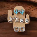 Western cowboy stud earrings set featuring cactus horse horseshoe and hat designs for women. - Style 2