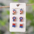 Unabhängigkeitstag Holz Ohrringe Set, rot weiß blau patriotischer Feiertag Schmuck Variante. - Feuerwerk Abzeichen Eis am Stiel Ohrstecker Kollektion (SHE2066)