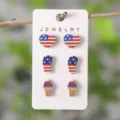 Unabhängigkeitstag Holz Ohrstecker Set für Damen patriotische Flagge Herz Schmuck - Herz Slipper Eiscreme Ohrstecker Kollektion (SHE2067)