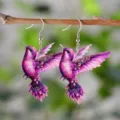 Cute pink hummingbird acrylic drop earrings, lightweight fashion dangle jewelry for spring summer. - Pink Purple Hummingbird Style (4620)