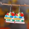 Zurück zur Schule Acryl Buch Apfel Hängeohrringe, süße Schüler Briefpapier Schmuck. - ABC Lernbücher Stil (4232)
