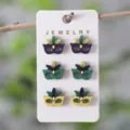 Carnival masquerade wooden stud earrings set, colorful festive mask design for women fashion. - Feather Mask Style (2335) / 3 Pairs/Pack