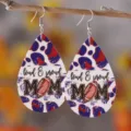 Football Mama Leo Print Tropfen Leder Ohrringe stilvoller Sport Themen Schmuck für Damen - Loud & Proud MOM Stil (1775) / Bunter Leopardenprint