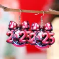 2025 New Year Disco Ball Bow Wooden Dangle Earrings Festive Party Holiday Gift - Polka Dot Bow Disco Ball Style (3782)