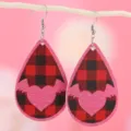 Valentinstag Rot Schwarz Karo Herz Tropfen Leder Ohrringe fuer Damen Partyschmuck - Rot Schwarz Kariert Rosa Herz Flügel Stil (266)