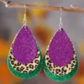 3-laags PU leer oorbellen pailletten paars luipaardprint groen carnaval sieraden - Paars Luipaard Groen Pailletten Stijl (2294)