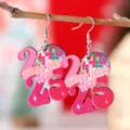 New 2025 New Year wooden earrings with disco ball and pink glitter design for holiday party gifts. - Pink Glitter Happy New Year Style (3783)