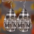 Schwarz-weißer Karo-Muster Leo-Print Football Mom Tropfen PU-Leder Ohrringe Damen. - Football Mom Stil (319)