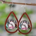 Pendientes colgantes de madera de Pascua conejito huevo de béisbol variante para mujer - Estilo 2566