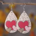 Pendientes colgantes de cuero con corazon de leopardo de San Valentin moda mujer. - 456