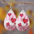 Pendientes colgantes de cuero sintético con corazón leopardo rosa San Valentín moda. - 466