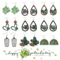 St. Patrick's Day Holzohrringe Set mit Klee, Herz und Kaffeetasse Motiven für Damen Mode. - 9-teiliges Set