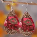 Tropfen Leder Ohrringe Rot Karo Leopard LOVE Muster Hängend Schmuck Variante - Rot-Schwarz Karierter LOVE Lip-Stil (1841)