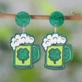 St. Patrick's Day grüne Glitzer Bierkrug Kleeblatt Acryl Ohrhänger für Damen Party neu - Kleeblatt Bierkrug-Stil (4044)
