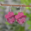 Pink disco heart cowboy hat wooden earrings western festival party drop ear jewelry gift - Pink Disco Heart Cowboy Hat Style (4314)