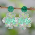 St. Patrick's Tag Kleeblatt Lucky Acryl Baumelnde Ohrringe Grüne Glitzer Schmuck Damen - Doppelschicht Lucky Kleeblatt-Stil (4046)