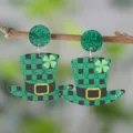 St. Patrick's Day Groene Ruit Leprechaun Hoed Acryl Hangende Oorbellen Sieraden - Geruite Hoge Hoed Stijl (4047)