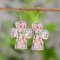 Hölzerne Oster Kreuz Ohrringe Polka Dot Schleife Baumelnde Ohrringe Westlicher Stil Schmuck - Kreuz Osterei Stil (4299)