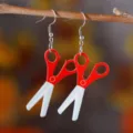 Creative red and silver scissor dangle earrings, fun back-to-school acrylic drop earrings. - Scissors Shape (4218)