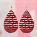 Valentinstag Herz Streifen Glitzer Tropfen Ohrringe PU Leder Modeschmuck Variante - Schwarz Weiß Gestreiftes Rotes Herz Pailletten Stil (1895)