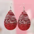 Rot weiß Glitzer Zebra Muster Tropfen PU Leder Ohrringe Mode Schmuck Variante Zubehör - Rot Weiß Zebra Gestreift Pailletten Stil (1896)