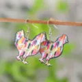 Bunte Holz Henne Anhänger Ohrringe Ostern Western Stil Doppelseitiger Druck Ohrringe Schmuck - Gestreifte Henne Stil (4302)
