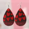 Valentinstag Tropfen Ohrringe rotes Herz schwarzer Glitzer PU Leder Haken Modeschmuck - Schwarzer Hintergrund Rotes Herz Pailletten Druck Stil (1898)