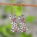 Pendientes colgantes de conejo de pascua de madera con estampado de leopardo y flores. - Estilo Conejo Rosa Leopardo (4303)