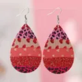 Valentinstag Herz Tropfen Ohrringe PU Leder Rosa Leo Muster Modeschmuck Stil - Rosa Leopard Patchwork Rotes Herz Stil (1899)