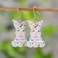 Pendientes de madera de conejito de pascua lindo estampado de conejo variante estilo - Estilo Conejo Felices Pascuas (4304)