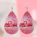 Valentinstag rosa Glitzer roter LKW Herz Tropfen PU Leder Ohrringe für Damen Schmuck. - Roter Pickup Mit Herz Pailletten Stil (1901)