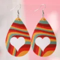 Retro bunte gestreifte Herz Leder Tropfen Ohrringe Damen Mode Schmuck Geschenk. - Retro Bunter Gestreifter Herz Stil (1902)