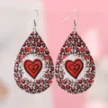 Valentinstag Rotes Herz Leopardenmuster PU Leder Tropfen Ohrringe für Damen Schmuck - Rot Schwarz Leopard Herz Stil (1903)