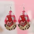 Valentinstag Tropfen Ohrringe Rosa Karo Leopard Print PU Leder Herz Muster Schmuck Variante - Rosa Weiß Kariert Rotes Herz Leopard Stil (1904)