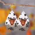Western style cow leopard print teardrop faux leather earrings for women fashion jewelry 1 pair - Style 849