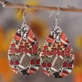 Football Druppel PU Lederen Oorringen Rode Plaid Luipaardprint Hangende Oorringen - Geruit Luipaard Football