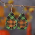 San Patrizio Quadri Trifoglio Goccia PU Pelle Orecchini Pendenti Gioielli Festivi - Stile Trifoglio Marrone Arancio a Quadri Verdi (279)
