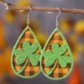 San Patrizio Trifoglio Quadri Goccia Orecchini In Ecopelle Verde Arancione Stile. - Stile Trifoglio a Strisce Quadri Arancio Nero (280)