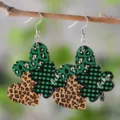 St. Patrick's Tag Grüne Karierte Leopard Muster Kleeblatt Herz Holz Ohrringe Variante - Lucky Karo Leopard Herz Stil (SHE2142)