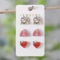 Conjunto de pendientes de madera con tema médico de enfermera, formas de pulmón, joyas. - Enfermera Pulmón ECG Estilo (2486)